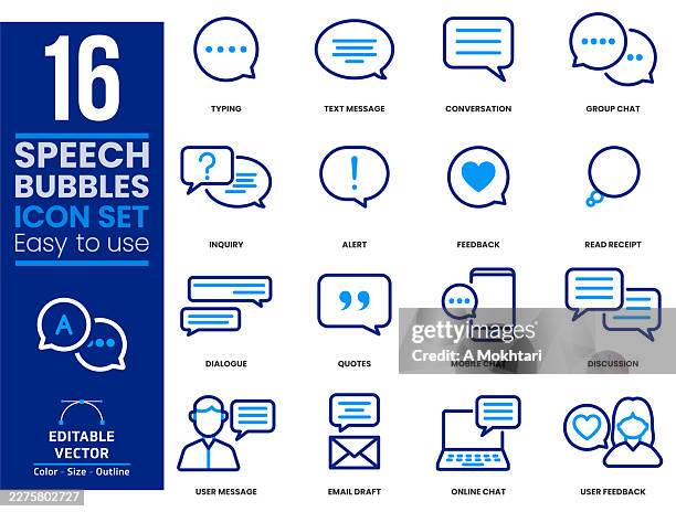 speech bubbles outline icons set. - panel discussion stock illustrations