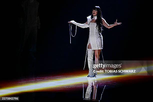 Belgian singer Alice Van Eesbeeck, aka Essyla and representing Belgium with the song 'Dancing on the Ice', performs during the dress rehearsal for...
