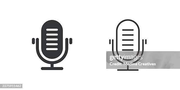 microphone with horizontal lines icons. glyph solid and line series icon. - singer using old microphone stock illustrations