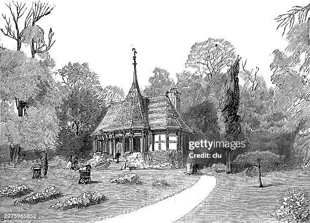 eaton hall in cheshire, the tea house - tea room stock illustrations