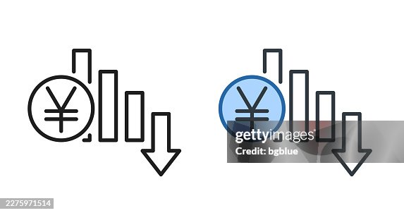 Yen rate decrease. Icons for design - Editable stroke icon Yen rate decrease. Icons for design - Editable stroke icon