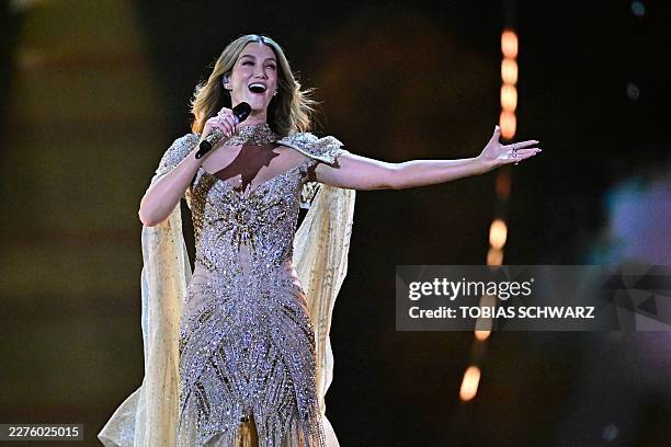 Australian singer Delta Goodrem, representing Australia with the song 'Eclipse', performs during the final of the Eurovision Song Contest 2026 at...