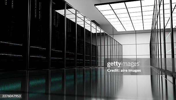 server racks providing digital storage and networking in data center - database server stock pictures, royalty-free photos & images