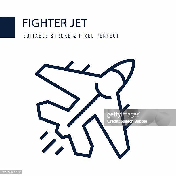 fighter jet line icon. editable stroke vector icon. - legal defense stock illustrations