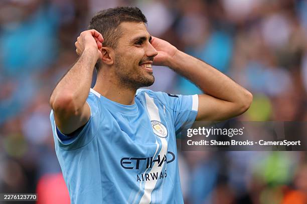Rodri of Manchester City after they win the F.A Cup final 0-1 during the Emirates FA Cup Final match between Chelsea and Manchester City at Wembley...
