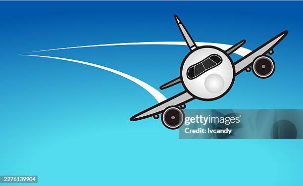 airplane flying, front view - plane engine stock illustrations
