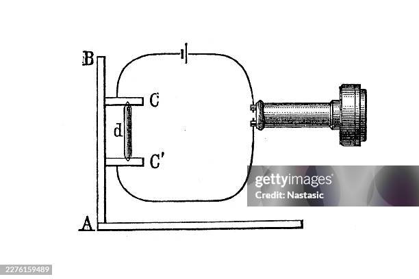 david edward hughes' carbon microphone schematic - thomas edison stock illustrations