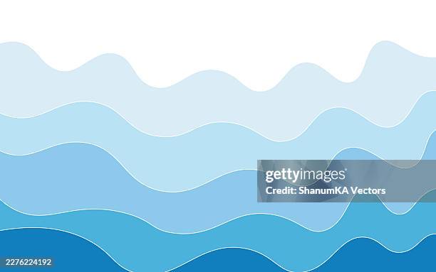 abstract blue water wave background vector with flowing ocean curves for summer travel banner, web header, marketing poster, underwater sea illustration, modern liquid design and surf theme art - hello summer stock illustrations