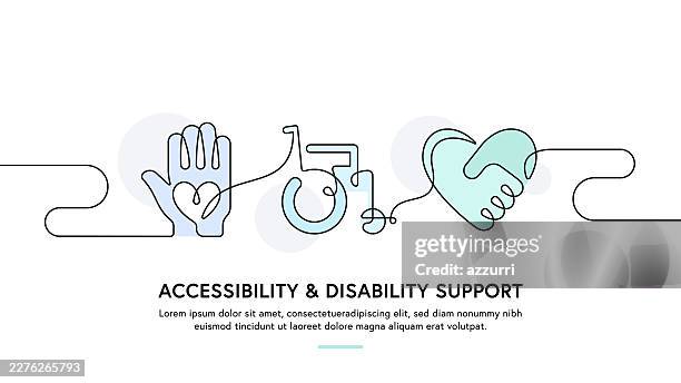 continuous line art vector illustration of accessibility and disability support - accessibility for persons with disabilities stock illustrations