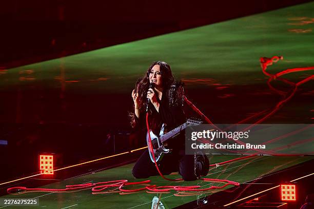 Veronica Fusaro representing Switzerland performs during the second Semi-Final of the 70th Eurovision Song Contest at Wiener Stadthalle on May 14,...