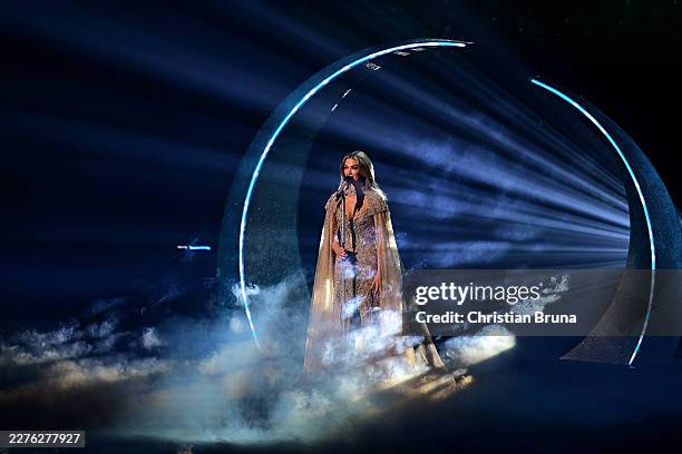 Delta Goodrem representing Australia performs during the second Semi-Final of the 70th Eurovision Song Contest at Wiener Stadthalle on May 14, 2026...