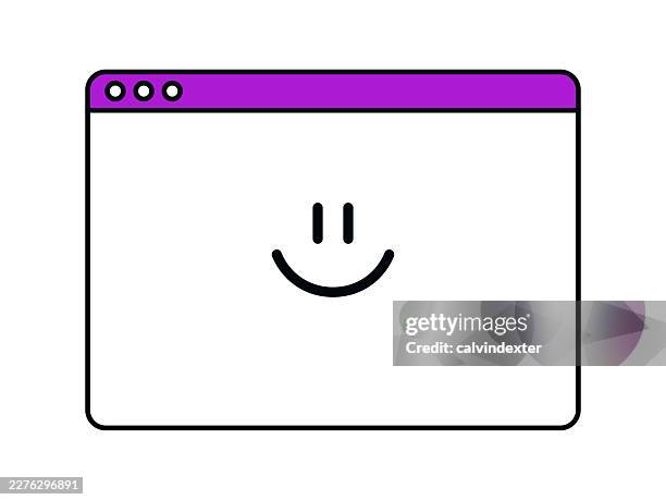 retro style web browser with smiling emoji - windows operating system stock illustrations