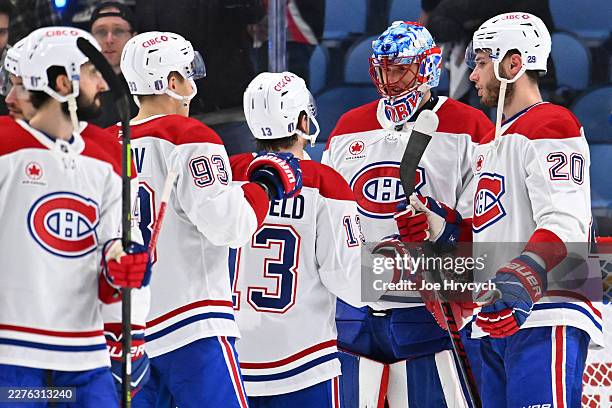 The Montréal Canadiens celebrate after defeating the Buffalo Sabres 6-3 in Game Five of the Second Round of the 2026 Stanley Cup Playoffs at KeyBank...