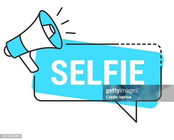 selfie - speech bubble and megaphone on white background - selfie stick isolated stock illustrations