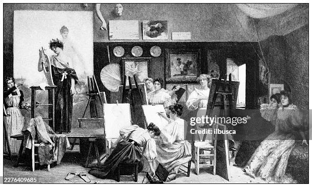 "a life class", by albert edouard - art class stock illustrations