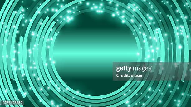 glowing teal concentric rings surround a bright central oval, with sparkling light particles and smooth gradients creating a futuristic digital backdrop. - green screen background stock illustrations