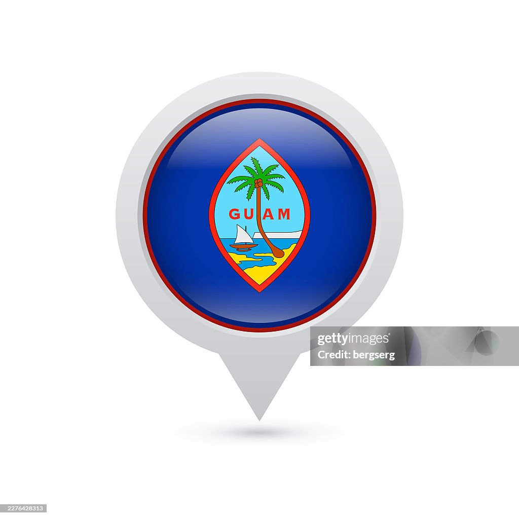 Flag of Guam. Pin Round Icon. Map pointer symbol. Location marker. Vector Illustration