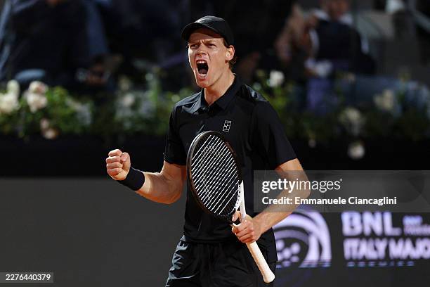 Jannik Sinner of Italy reacts against Daniil Medvedev during their Men's Singles Semi-final match on Day Eleven of the Internazionali BNL D'Italia...