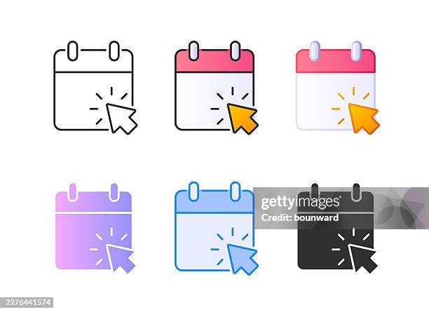 calendar cursor click icon. 6 different styles. editable stroke. - applying stock illustrations