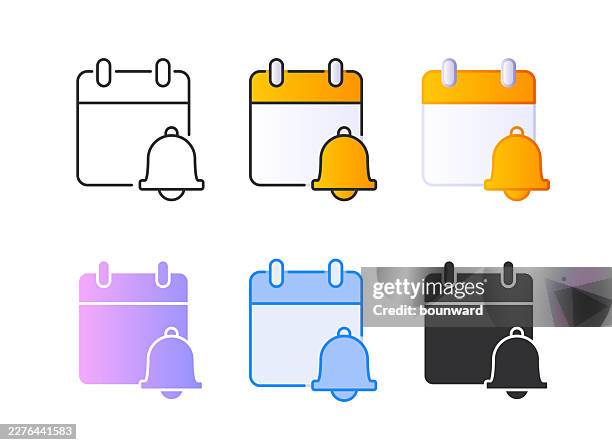calendar notification bell icon. 6 different styles. editable stroke. - notification bell stock illustrations