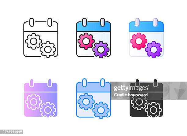 calendar settings gear cogwheel engineering icon. 6 different styles. editable stroke. - stop valve stock illustrations