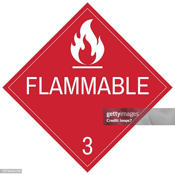 flammable class 3 hazard placard sign - forest fire stock illustrations