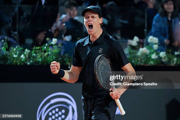 Jannik Sinner of Italy reacts against Daniil Medvedev during their Men's Singles Semi-final match on Day Eleven of the Internazionali BNL D'Italia...