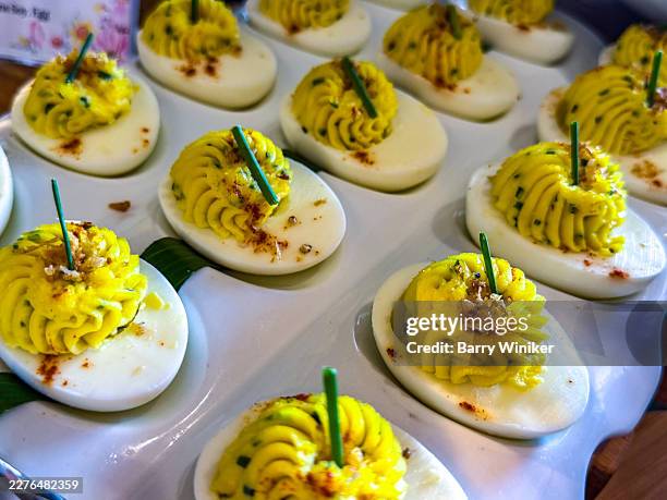 deviled eggs - deviled egg stock pictures, royalty-free photos & images