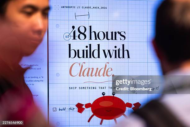 Screen showing an advert for Anthropic PBC's Claude Code software at a Code with Claude developer conference in London, UK, on Tuesday, May 19, 2026....