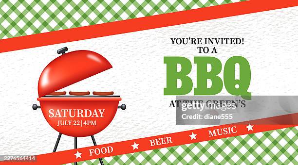 bbq party template on a checked pattern - potluck stock illustrations