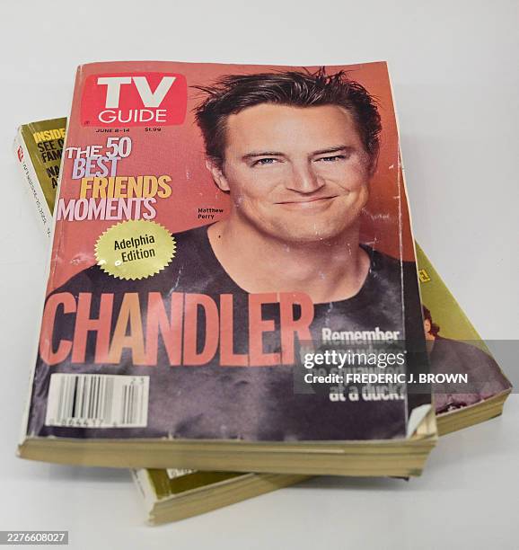 June 2002 issue of TV Guide, with a photo of late US actor Matthew Perry on the cover, is displayed ahead of "The Matthew Perry Estate Auction" at...