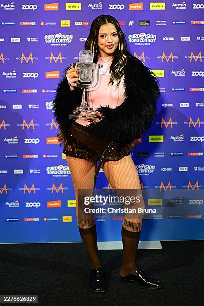 Representing Bulgaria with the song 'Bangaranga' and winner of the Eurovision Song Contest, at the press conference after the Grand Final of the 70th...