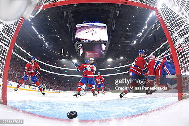 The Buffalo Sabres score a goal on Jakub Dobes of the Montréal Canadiens during the second period in Game Six of the Second Round of the 2026 Stanley...