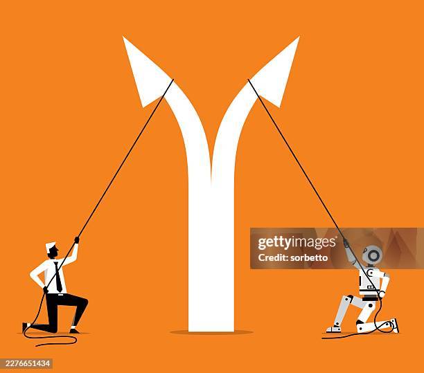 confrontation - businessman vs robot - fighting robots stock illustrations