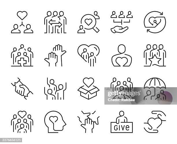 volunteer - light line icons - high five hands stock illustrations