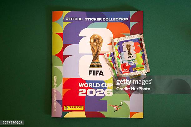 The official Panini FIFA World Cup 2026 sticker album and sticker packets are displayed in Palermo, Italy, on May 20 ahead of the 2026 FIFA World Cup...