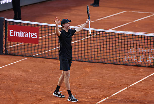 Jannik Sinner of Italy celebrates victory against Casper Ruud of Norway in their Men's Singles Final match on Day Thirteen of the Internazionali BNL...