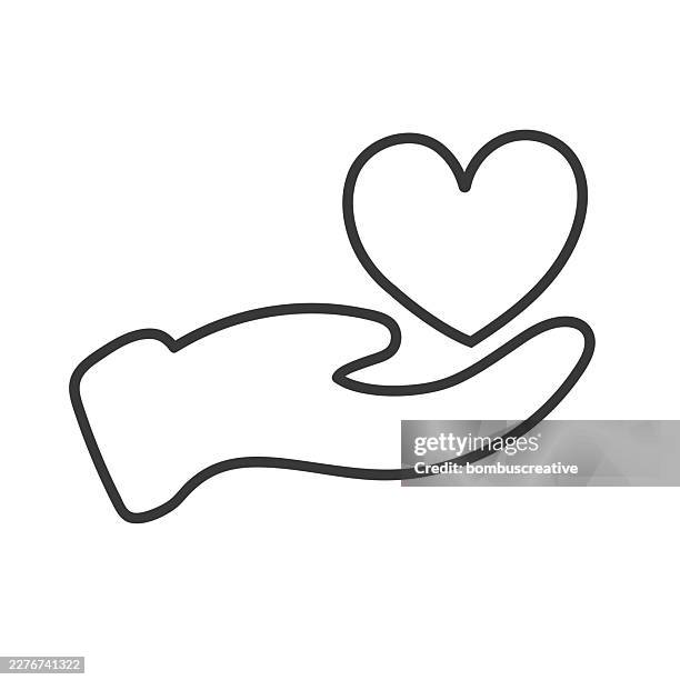 hands holding heart line and solid icon - grant application stock illustrations
