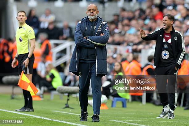 Nuno Espirito Santo, Manager of West Ham United, looks dejected during the Premier League match between Newcastle United and West Ham United at St...