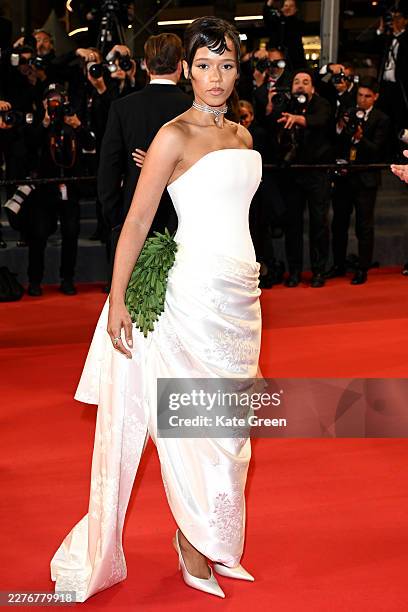 Taylor Russell departs the "Hope" screening during the 79th annual Cannes Film Festival at Palais des Festivals on May 17, 2026 in Cannes, France.