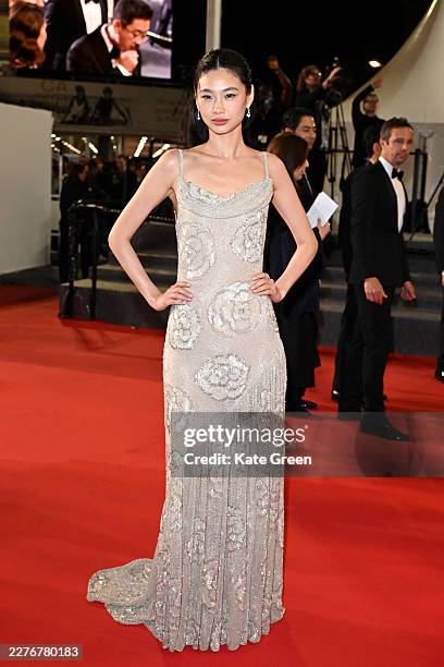 Hoyeon Jung departs the "Hope" screening during the 79th annual Cannes Film Festival at Palais des Festivals on May 17, 2026 in Cannes, France.