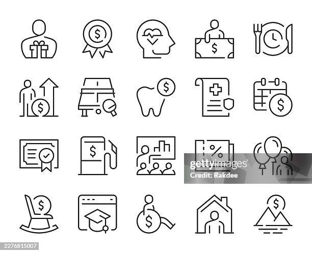 employee benefits - light line icons - workers compensation stock illustrations