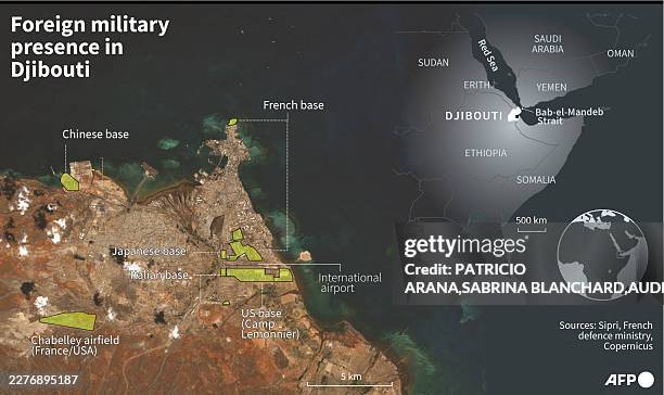 Satellite map showing international troop presence in Djibouti