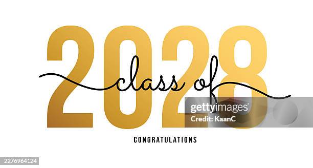 class of 2028 lettering. congratulations to graduates typography poster. vector template for greeting card, sticker, banner, label, t-shirt, etc. stock illustration - junior level stock illustrations