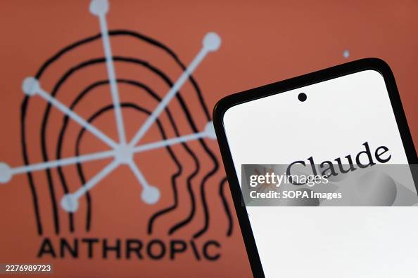 In this photo illustration, the Claude AI logo, an In this photo illustration, the Claude AI logo, an
