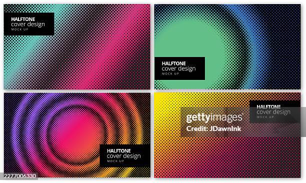 set of colorful halftone dots texture color gradient horizontal banner backgrounds vertical banner style on - lithograph texture stock illustrations