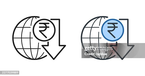 Indian rupee rate decrease. Icons for design - Editable stroke icon Indian rupee rate decrease. Icons for design - Editable stroke icon