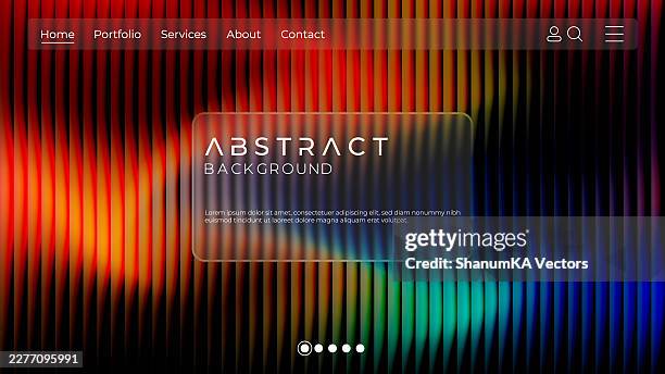 multicolored dark abstract background with neon glow, gradient colors, textured pattern, blurred motion, defocused light, vertical holographic fractal ribbed glass effect, futuristic technology design for landing page, web banner, poster template - iridescent background stock illustrations