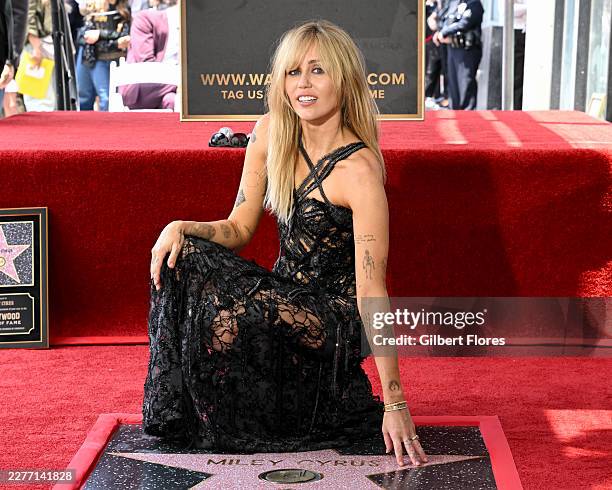 Miley Cyrus at the ceremony honoring Miley Cyrus with a star on the Hollywood Walk Of Fame on May 22, 2026 in Los Angeles, California.