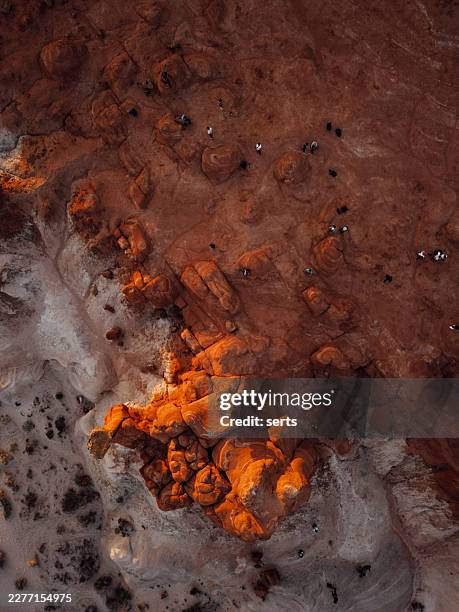 aerial view of toadstool hoodoos rock formations at sunset in grand staircase-escalante national monument near kanab, utah, usa - rock formation stock pictures, royalty-free photos & images